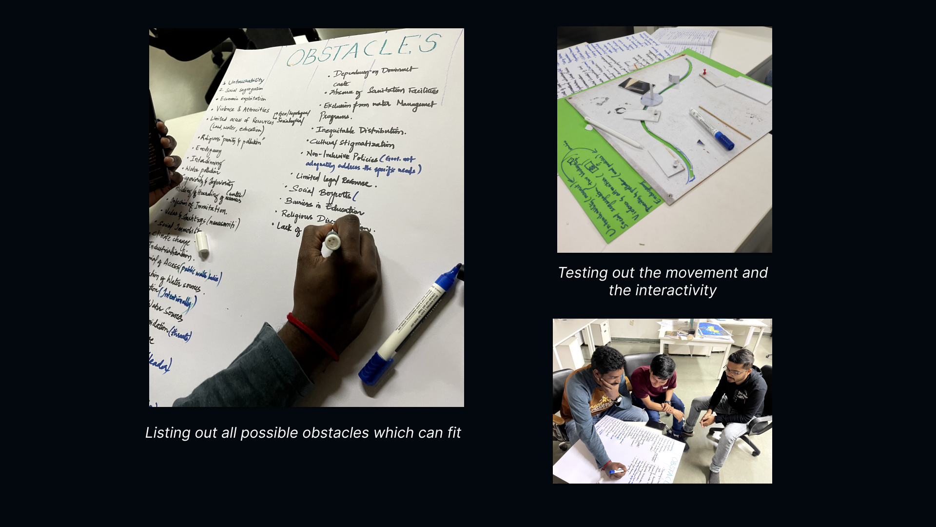Brainstorming session, obstacles list